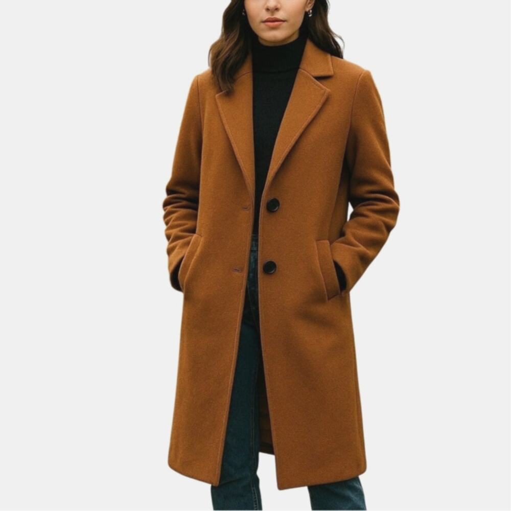 Greylin Anthropologie Brushed Wool Long OverCoat Womens XS Brown Quiet Luxury